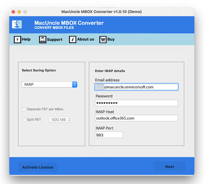 Enter Office 365 and IMAP details