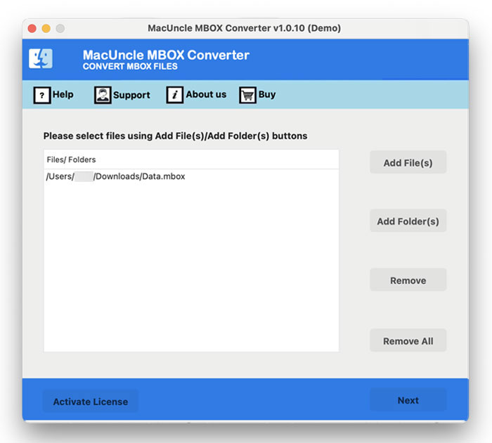 Add MBOX files to the software interface